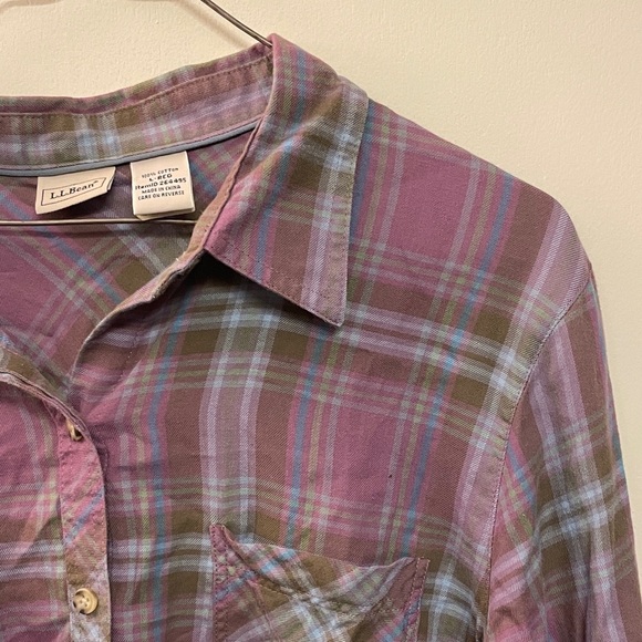 L.L. Bean Purple Plaid Button Down Shirt size Large - Picture 3 of 7
